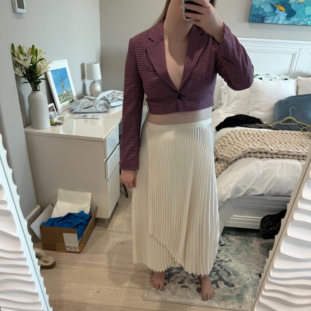 stradivarius purple plaid cropped blazer